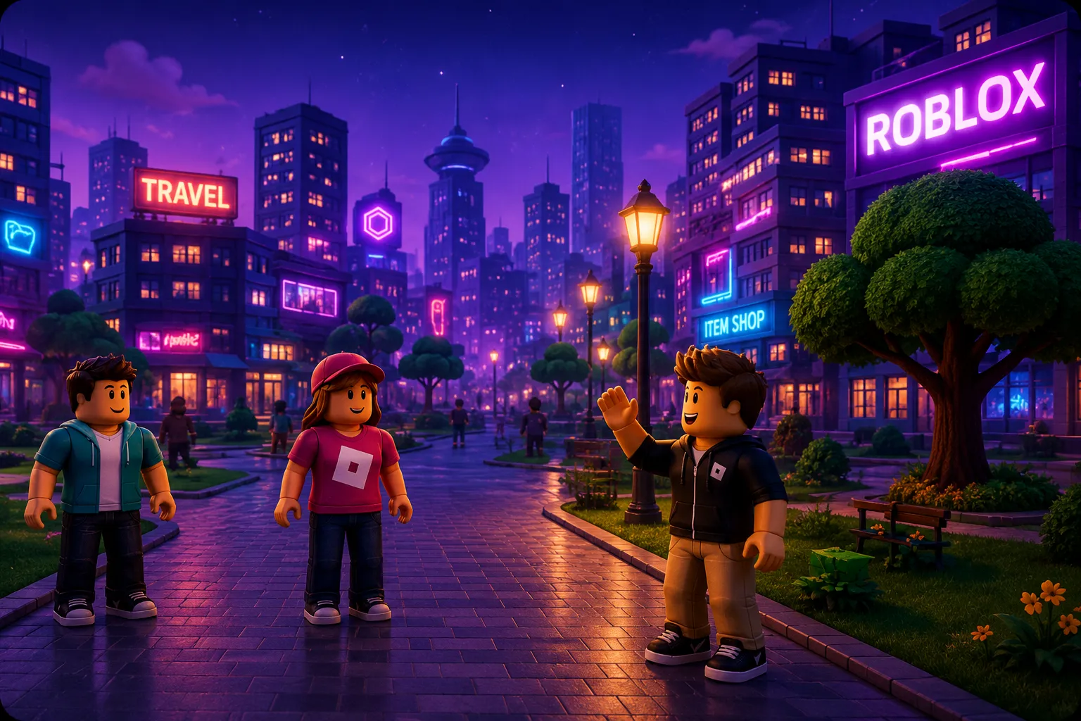 Virtual world with avatars in a city